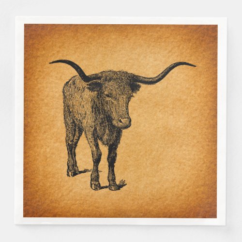 Texas Longhorn Bull Rustic Vintage Western Art Paper Dinner Napkins