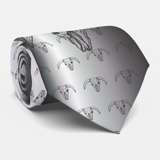 Texas Longhorn Bull Skull Neck Tie (Rolled)