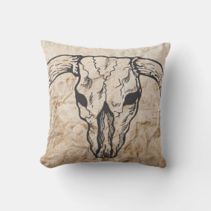 Texas Longhorn Bull Skull Throw Pillow