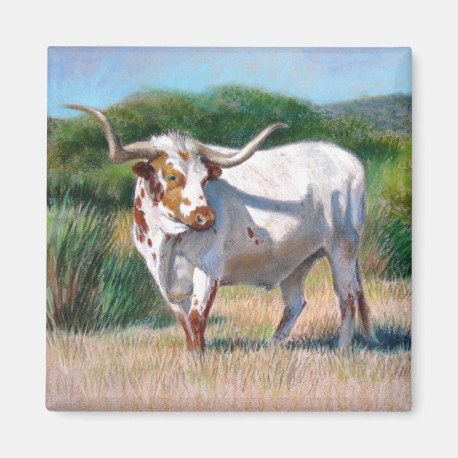 Texas Longhorn Bull Western Art Painting Magnet (Front)