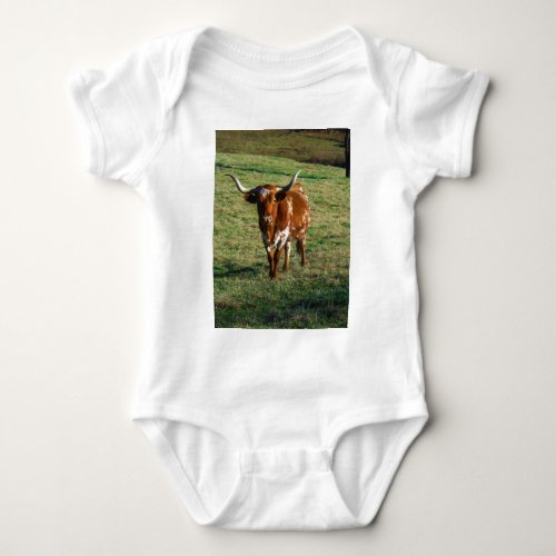 Texas Longhorn Cattle Cow  Photo Rustic Baby Bodysuit
