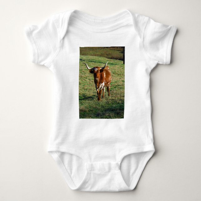 Texas Longhorn Cattle Cow  Photo Rustic Baby Bodysuit (Front)