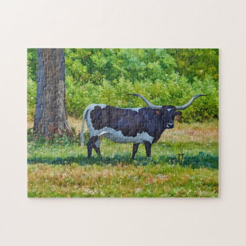 Texas Longhorn Cow Farm Style Art Puzzle