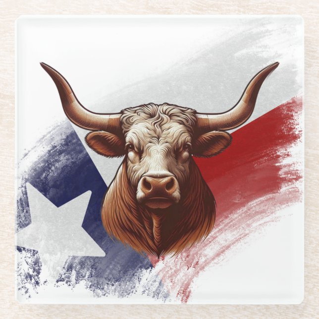 Texas longhorn cow glass coaster (Front)