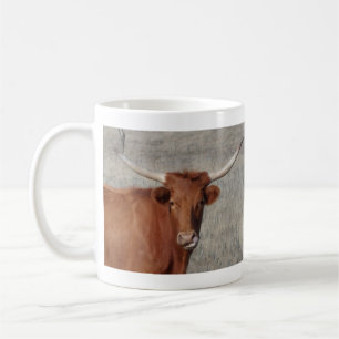 Texas Longhorn Cow Licking Her Nose Coffee Mug