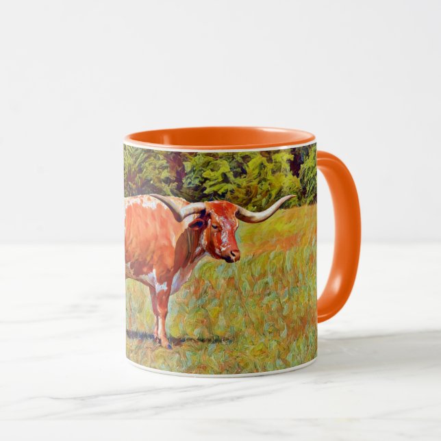 Texas Longhorn Cow Orange Art Mug Cup (Front Right)
