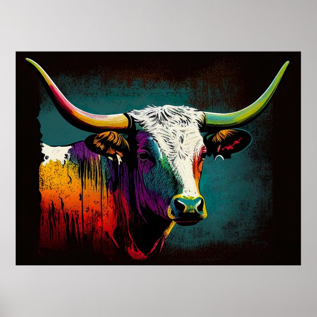 Texas Longhorn Cow Pop Art Print  (Front)