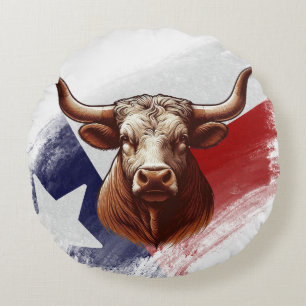 Texas longhorn cow round pillow