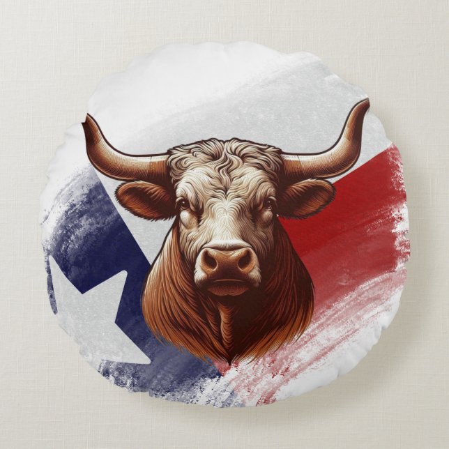 Texas longhorn cow round pillow (Front)