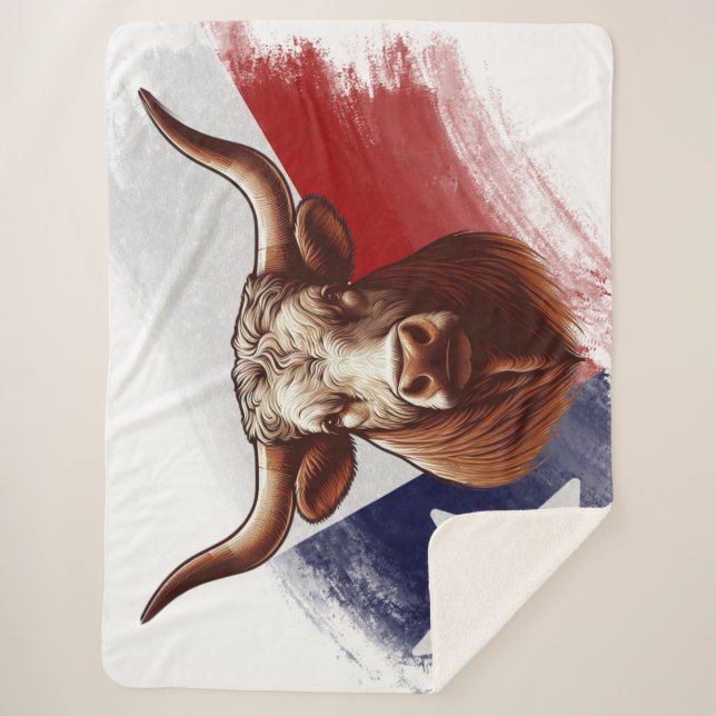 Texas longhorn cow sherpa blanket (Front)