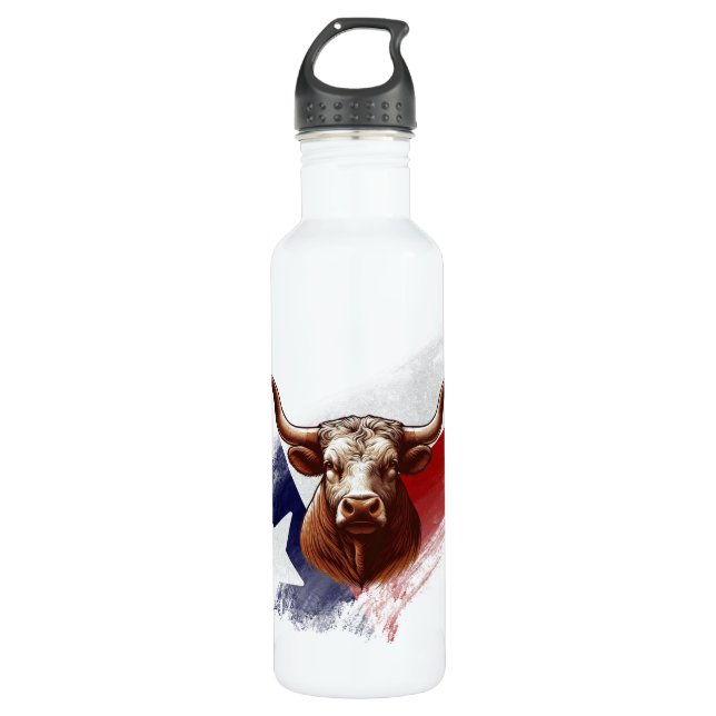 Texas longhorn cow stainless steel water bottle (Front)