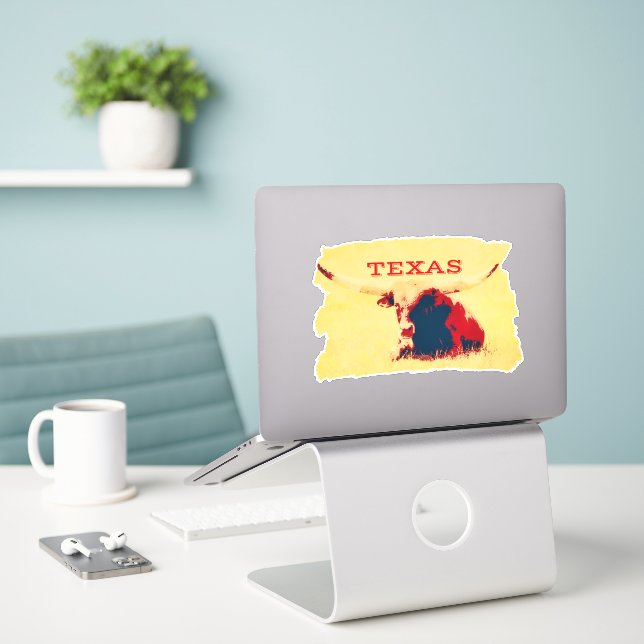 Texas Longhorn Cow Texas Cut Out Sticker (Laptop On Desk)