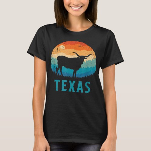 Texas Longhorn Cow Vintage Texan Cattle Herd Retro T_Shirt