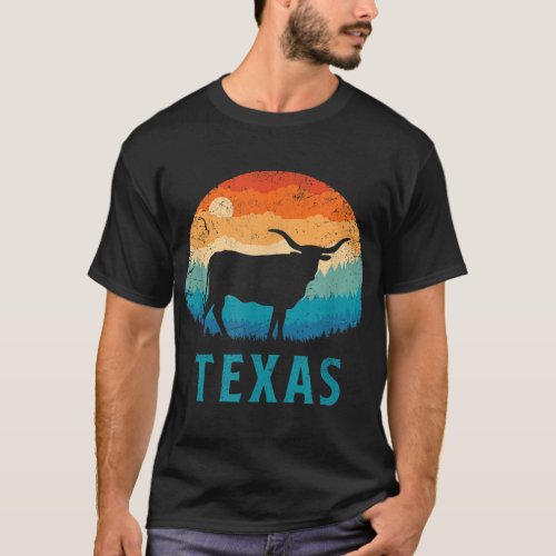 Texas Longhorn Cow Vintage Texan Cattle Herd Retro T_Shirt