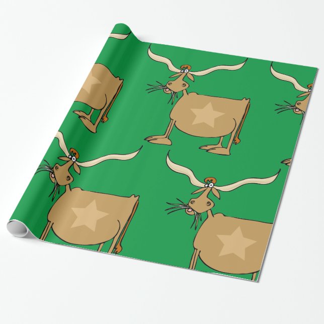 Texas Longhorn Cow with Star Wrapping Paper (Unrolled)