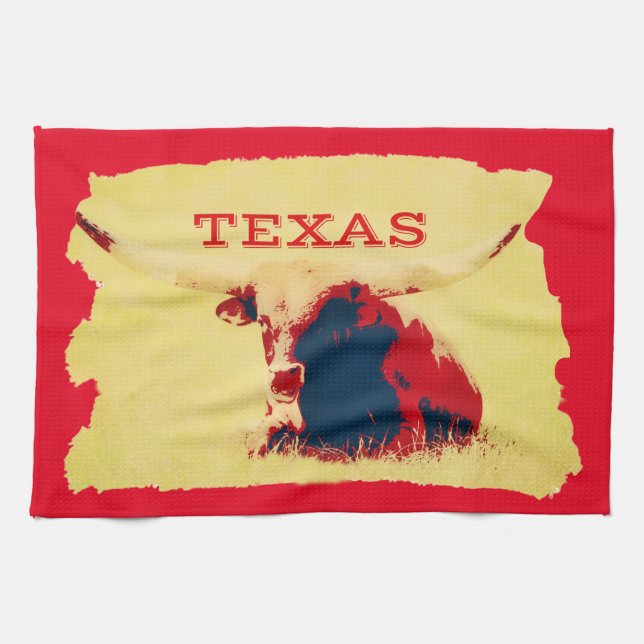 Texas Longhorn Gold and Red Kitchen Towel (Horizontal)