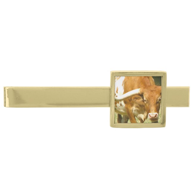 Texas Longhorn Gold Finish Tie Clip (Front)