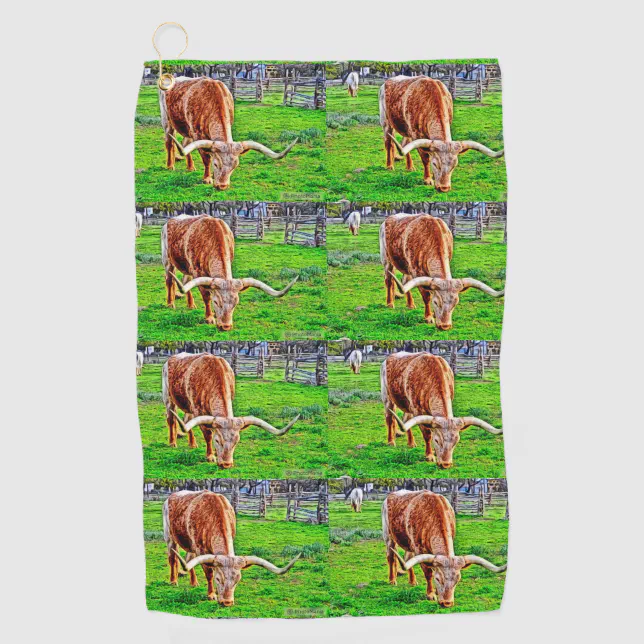 Wild Steer: Fiery Longhorn Golf Towel