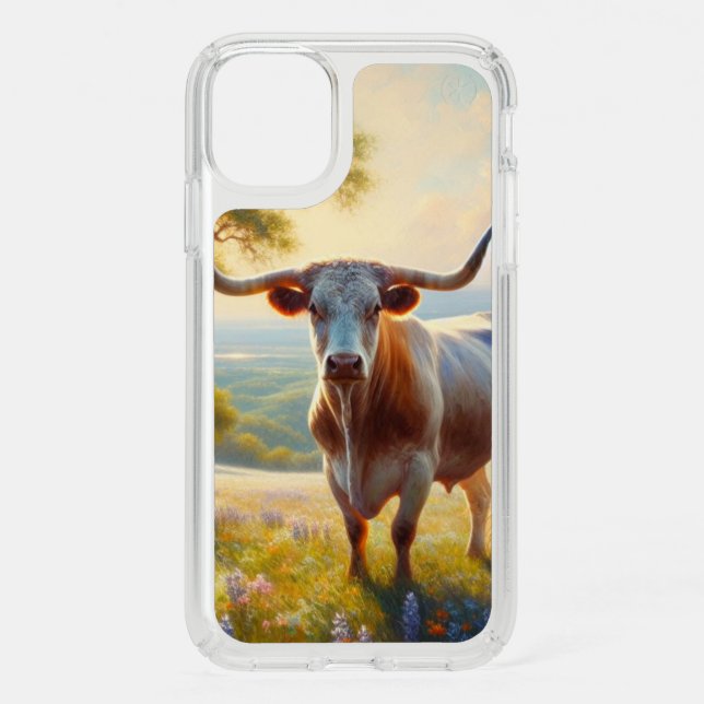 Texas longhorn in spring field speck iPhone 11 case (Front)