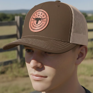 Texas Longhorn Personalized Family Name Estd Year Leather Patch Hat