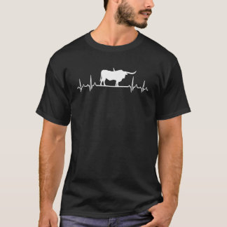 Texas Longhorn Rancher Heartbeat Pulse ECG Cattle T-Shirt