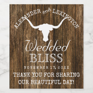 Texas Longhorn Rustic Country Ranch Wedding Wine Label