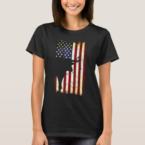 Texas Longhorn Silhouette American Flag 4th Of Jul T_Shirt