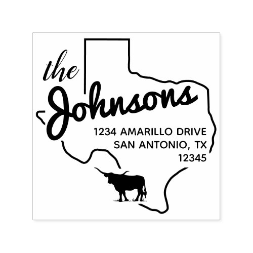 Texas Longhorn Silhouette Family Address Self_inking Stamp