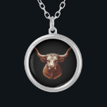Texas Longhorn Silver Plated Necklace<br><div class="desc">moo</div>