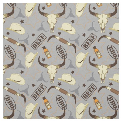 Texas Longhorn Skulls and Stetsons BBQ Patterned Fabric