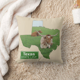 Texas Longhorn Steer State Line Sign ANY COLOR Throw Pillow