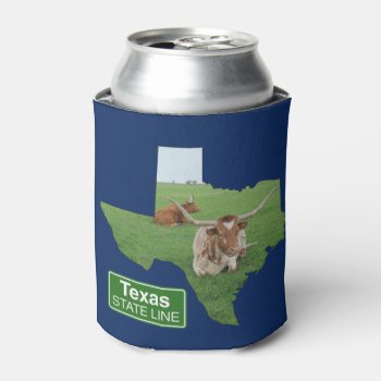 Texas Longhorn Steer State Line Sign Can Cooler by RODEODAYS at Zazzle