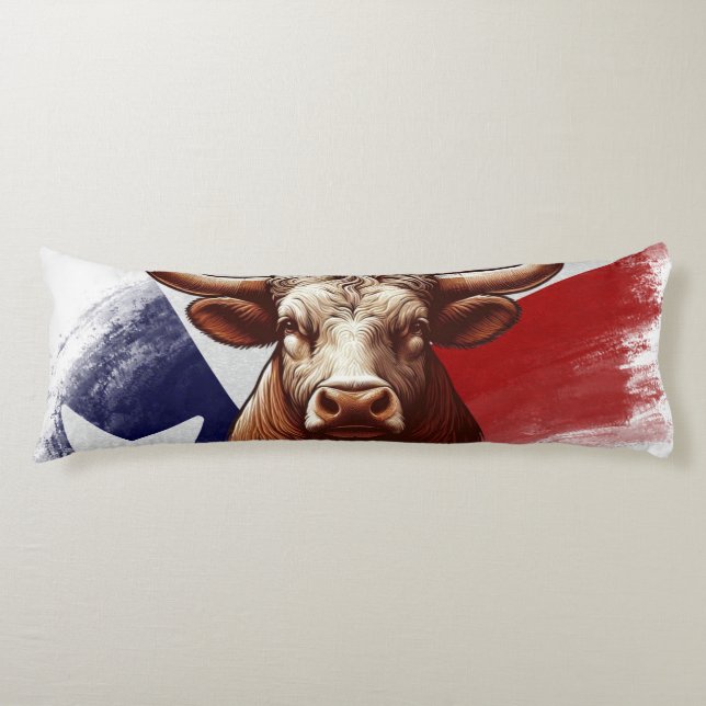 Texas longhorn & Texas flag Body Pillow (Front)