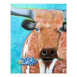 Texas Longhorn with Bluebonnet Photo Print