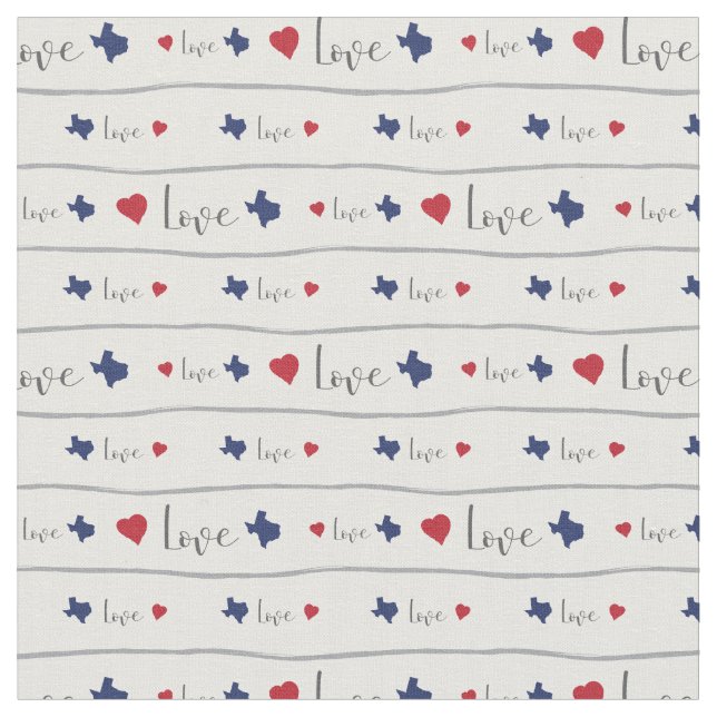 Texas Love and Hearts Pattern Fabric (Close Up)
