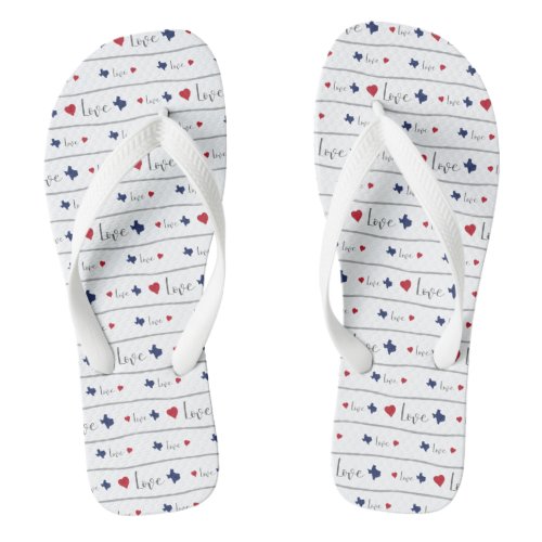 Texas Love and Hearts Pattern Flip Flops