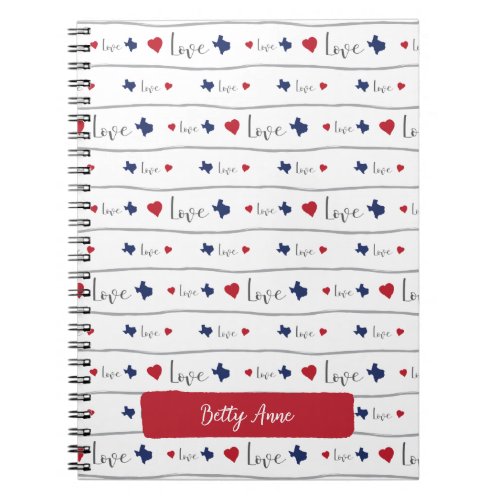 Texas Love and Hearts Pattern Notebook