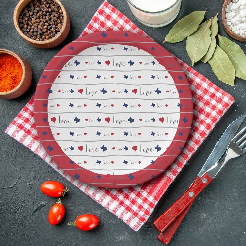 Texas Love and Hearts Pattern Paper Plates