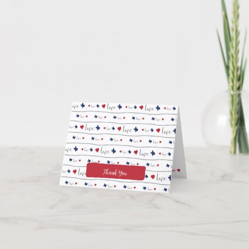 Texas Love and Hearts Pattern Thank You Card