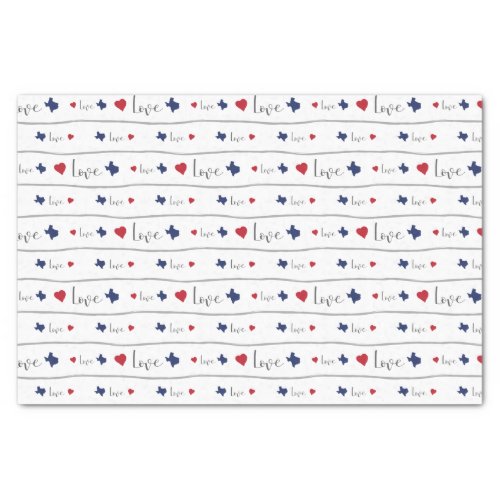 Texas Love and Hearts Pattern Tissue Paper