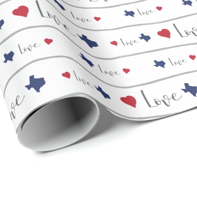 Texas Love and Hearts Pattern Wrapping Paper (Roll Corner)
