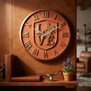 Texas Love Shield Orange Gold Large Clock
