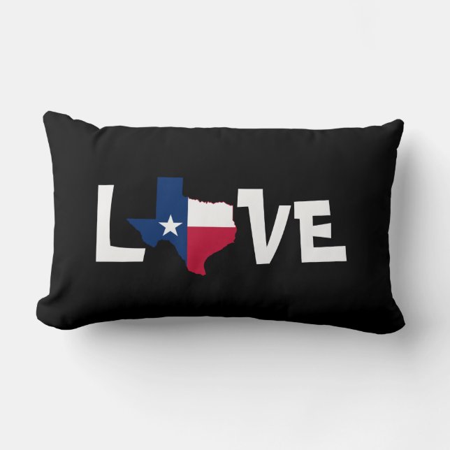 Texas LOVE, w/ State Map/Lone Star, White Letters Lumbar Pillow (Front)