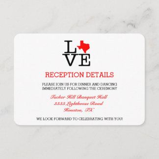 Texas Love Wedding Reception Card