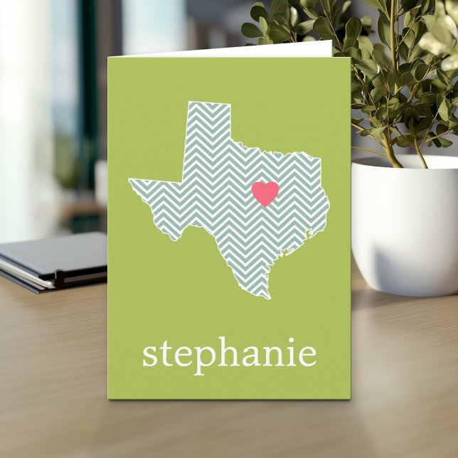 Texas Love with Custom Heart and Family Name Card (Custom Greeting Card with Photo)