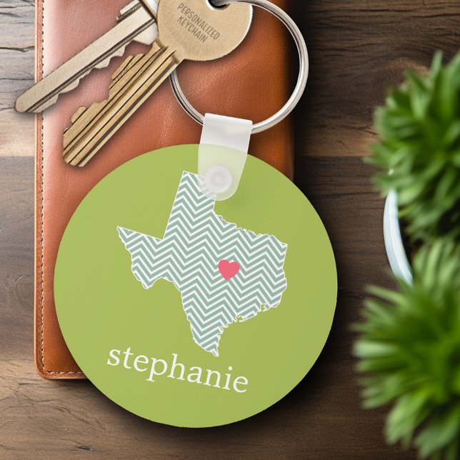 Texas Love with Custom Heart and Family Name Keychain (Personalized Keychain - Texas)