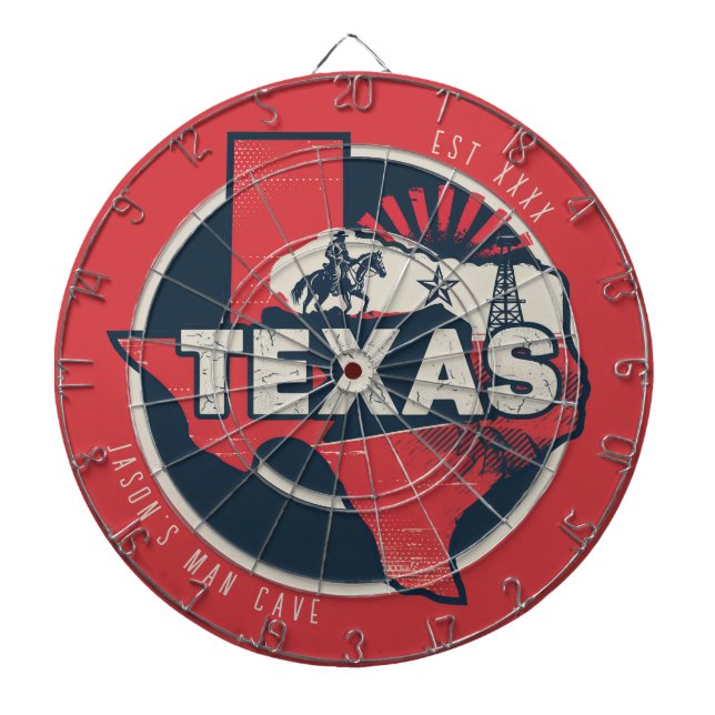 Texas Man Cave Custom Name Est Date Dart Board (Front)