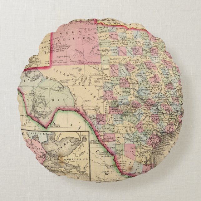 Texas Map by Mitchell Round Pillow (Front)