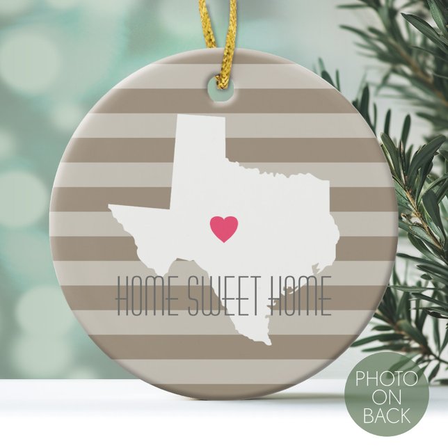 Texas Map Home State Love with Custom Heart Ceramic Ornament (Personalized Photo Ornament)
