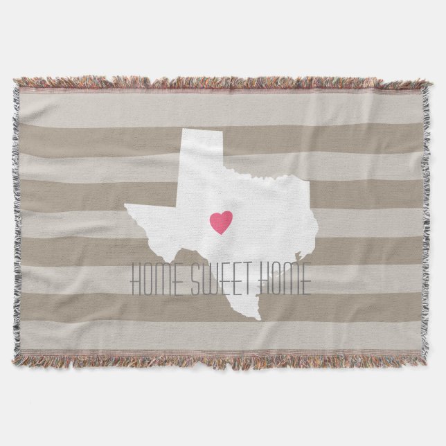 Texas Map Home State Love with Custom Heart Throw Blanket (Front)